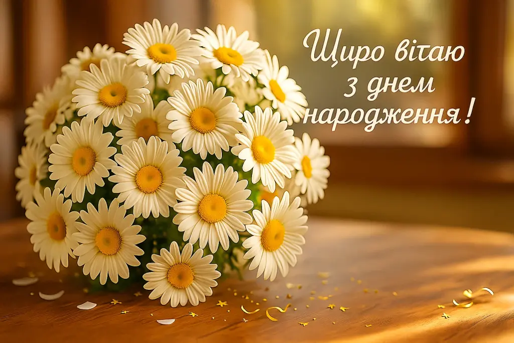 Красиві привітання з днем народження жінці з великим букетом квітів в картинках
