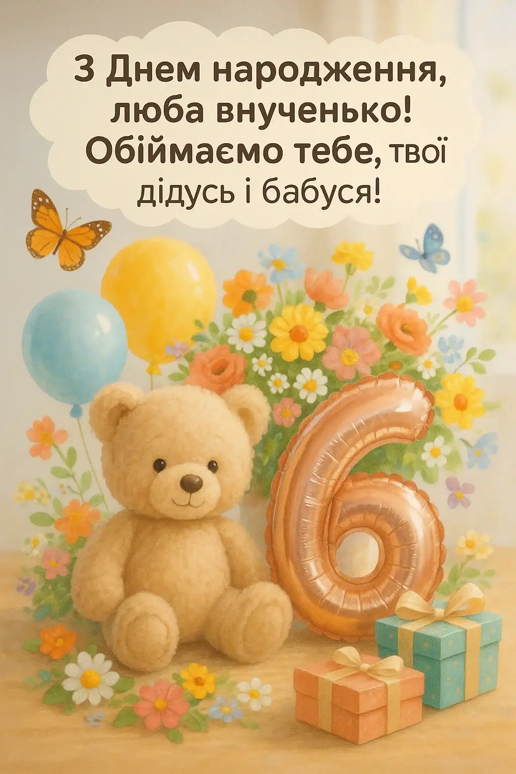 Привітання з днем народження внучці 6 років від бабусі і дідуся