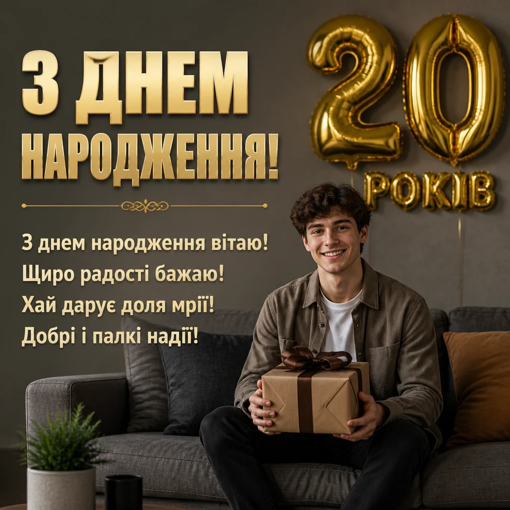 привітання з 20-річчям хлопцеві