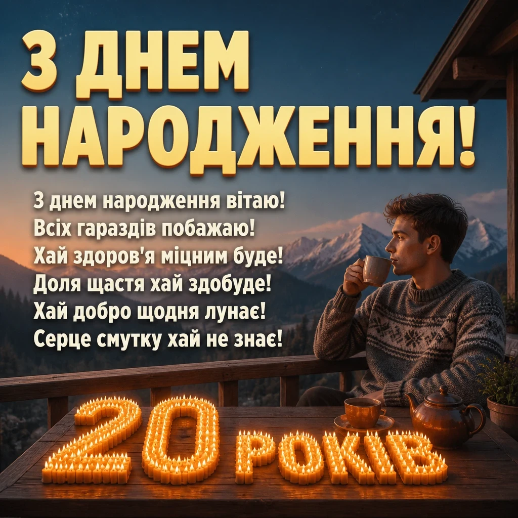 привітання з 20-річчям хлопцеві