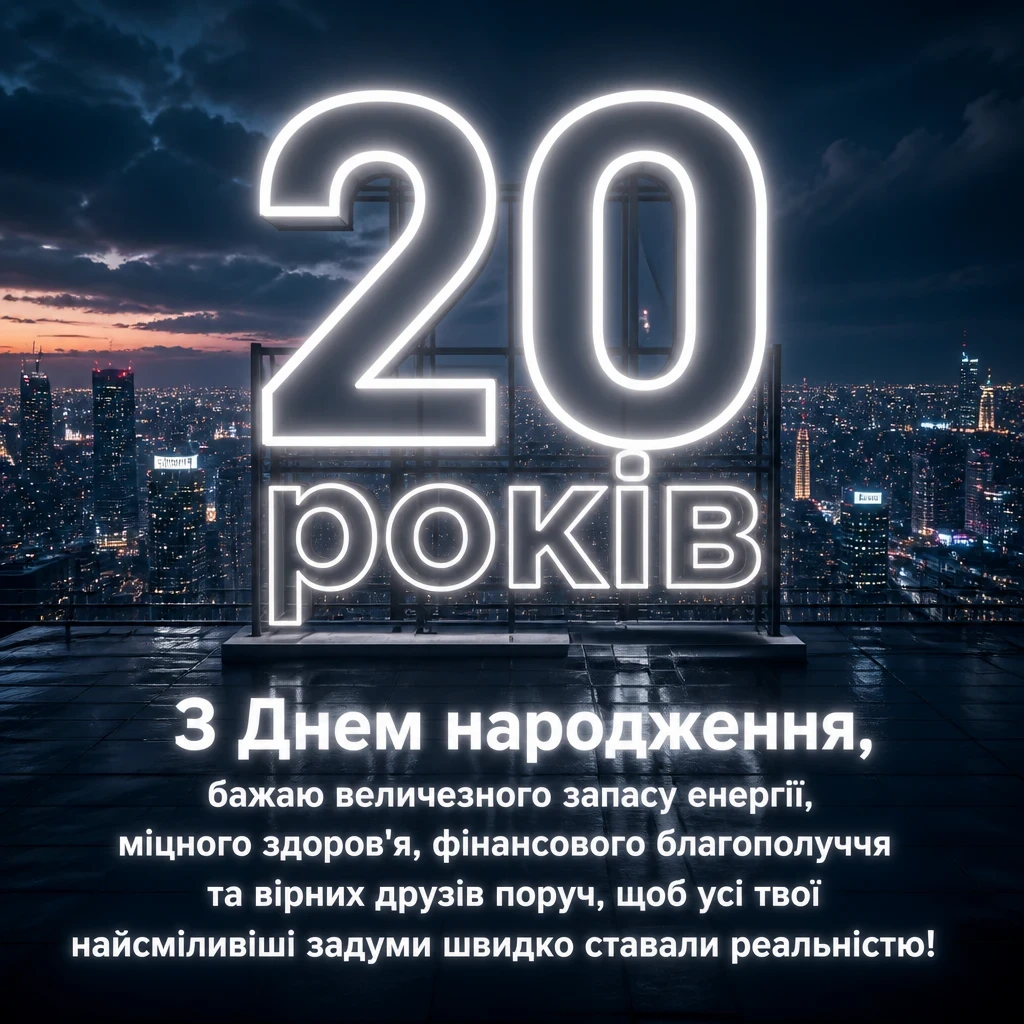 привітання з 20-річчям хлопцеві