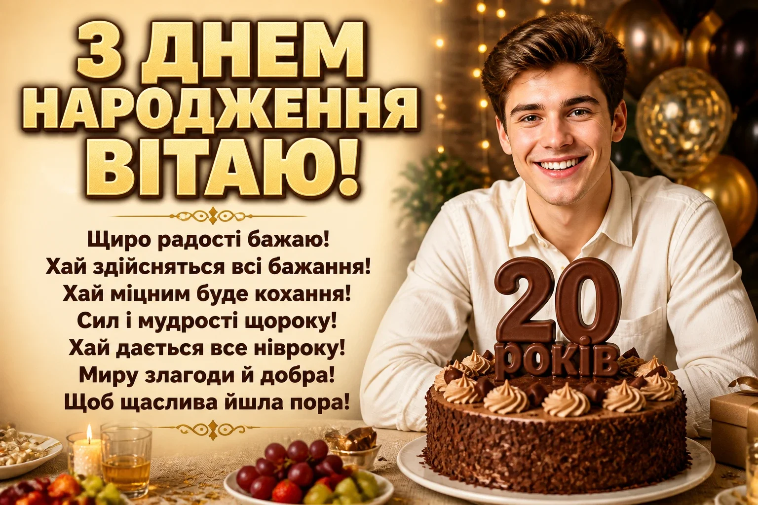 привітання з 20-річчям хлопцеві